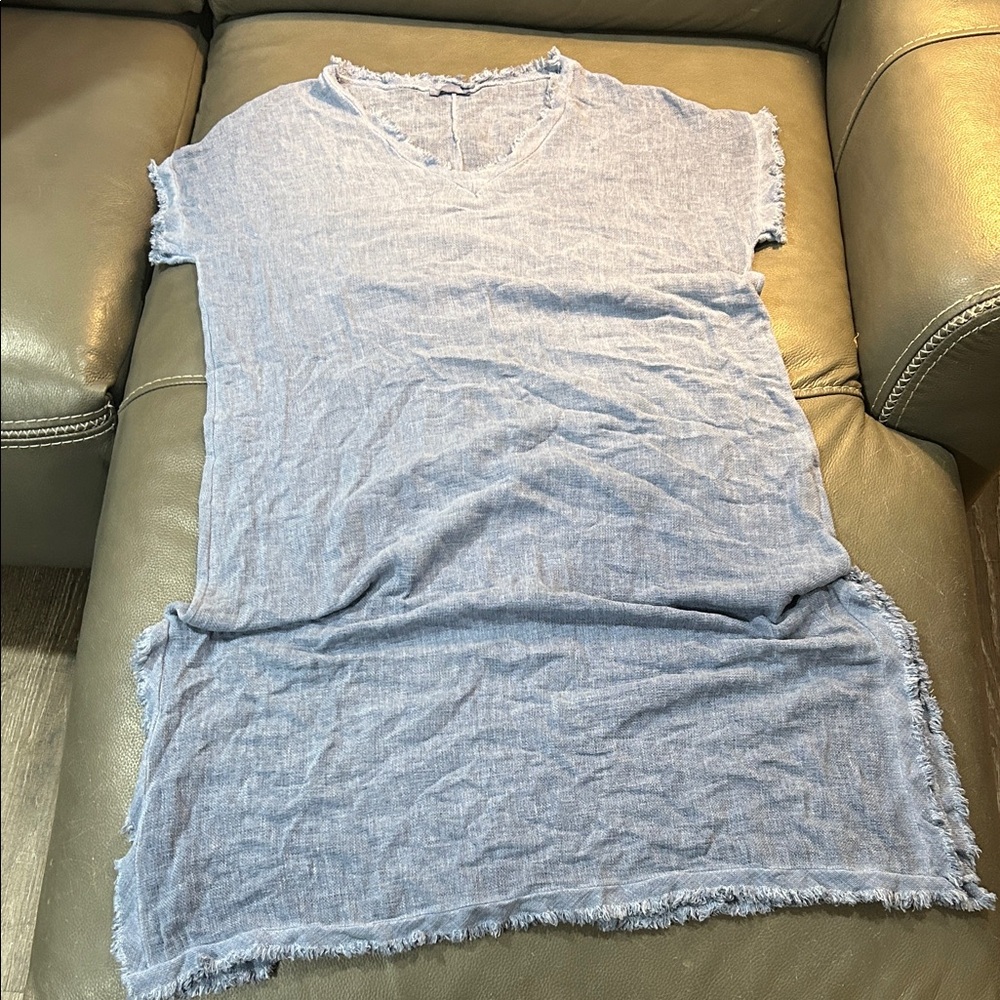 Frayed Hem Blue T-Shirt Dress. Made in Italy. See measurements